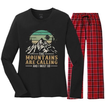 Funny Hiking Tee The Mountains Are Calling And I Must Go Women's Long Sleeve Flannel Pajama Set 