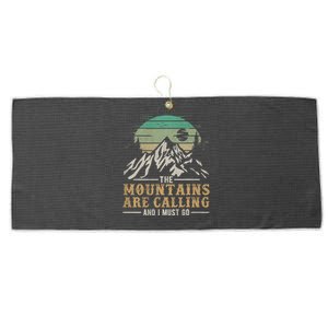 Funny Hiking Tee The Mountains Are Calling And I Must Go Large Microfiber Waffle Golf Towel