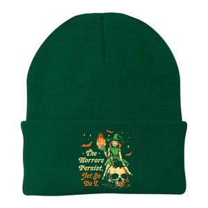 Funny Halloween The Horrors Persist Yet So Do I Knit Cap Winter Beanie