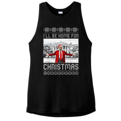 Funny Humorous Trump ILl Be Home For Christmas Ugly Sweater Ladies PosiCharge Tri-Blend Wicking Tank