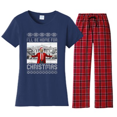 Funny Humorous Trump ILl Be Home For Christmas Ugly Sweater Women's Flannel Pajama Set