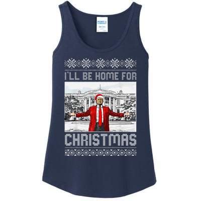 Funny Humorous Trump ILl Be Home For Christmas Ugly Sweater Ladies Essential Tank