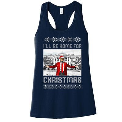 Funny Humorous Trump ILl Be Home For Christmas Ugly Sweater Women's Racerback Tank