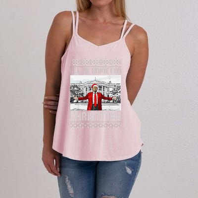 Funny Humorous Trump ILl Be Home For Christmas Ugly Sweater Women's Strappy Tank