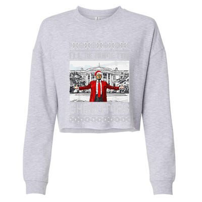 Funny Humorous Trump ILl Be Home For Christmas Ugly Sweater Cropped Pullover Crew