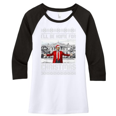 Funny Humorous Trump ILl Be Home For Christmas Ugly Sweater Women's Tri-Blend 3/4-Sleeve Raglan Shirt