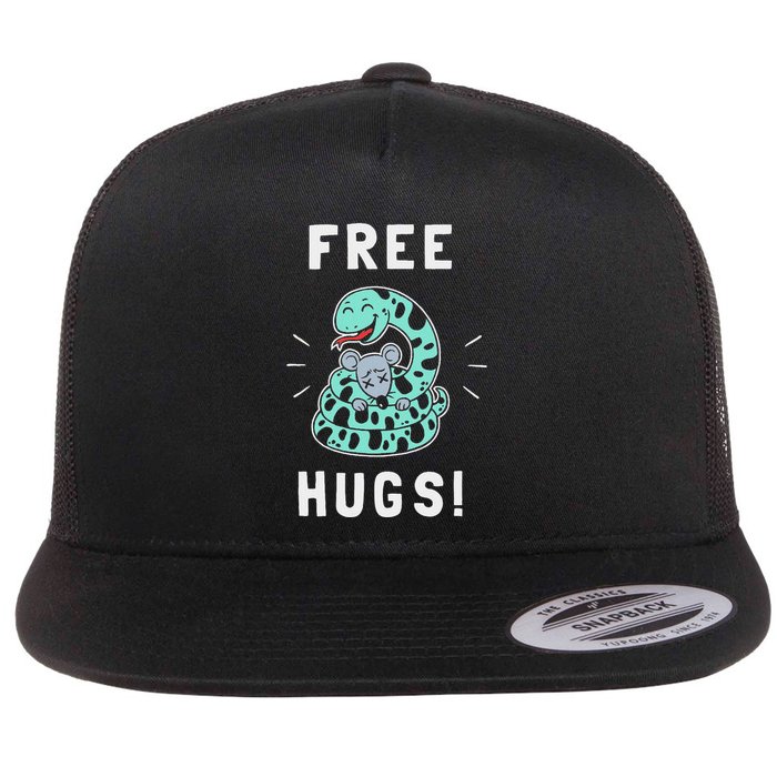 Free Hugs T Funny Python Snake Anaconda Joke Flat Bill Trucker Hat