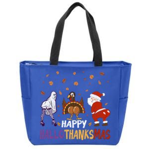 Funny Halloween Thanksgiving Christmas Happy Hallothanksmas Gift Zip Tote Bag