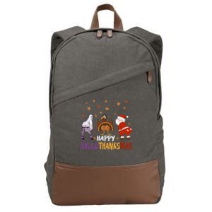 Funny Halloween Thanksgiving Christmas Happy Hallothanksmas Gift Cotton Canvas Backpack