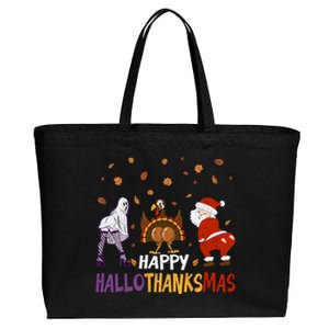 Funny Halloween Thanksgiving Christmas Happy Hallothanksmas Gift Cotton Canvas Jumbo Tote