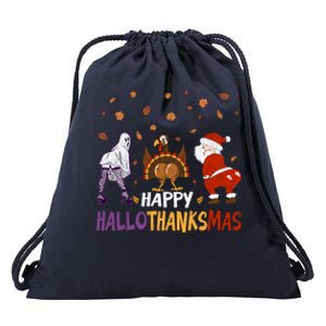 Funny Halloween Thanksgiving Christmas Happy Hallothanksmas Gift Drawstring Bag