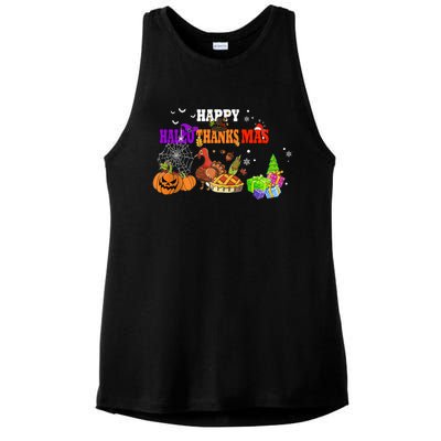 Funny Halloween Thanksgiving Christmas Happy Hallothanksmas Cute Gift Ladies PosiCharge Tri-Blend Wicking Tank