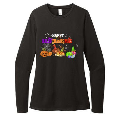 Funny Halloween Thanksgiving Christmas Happy Hallothanksmas Cute Gift Womens CVC Long Sleeve Shirt