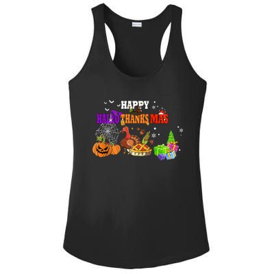 Funny Halloween Thanksgiving Christmas Happy Hallothanksmas Cute Gift Ladies PosiCharge Competitor Racerback Tank