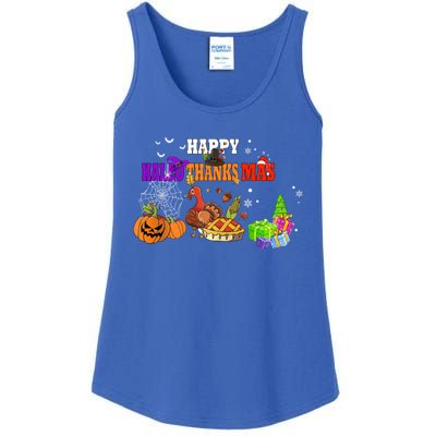 Funny Halloween Thanksgiving Christmas Happy Hallothanksmas Cute Gift Ladies Essential Tank