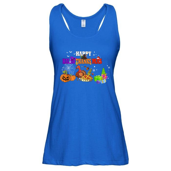 Funny Halloween Thanksgiving Christmas Happy Hallothanksmas Cute Gift Ladies Essential Flowy Tank