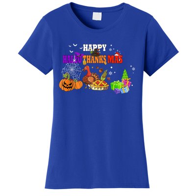 Funny Halloween Thanksgiving Christmas Happy Hallothanksmas Cute Gift Women's T-Shirt