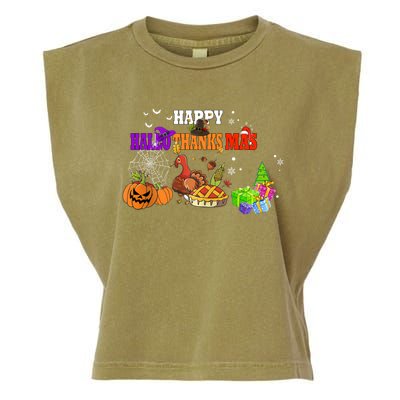 Funny Halloween Thanksgiving Christmas Happy Hallothanksmas Cute Gift Garment-Dyed Women's Muscle Tee