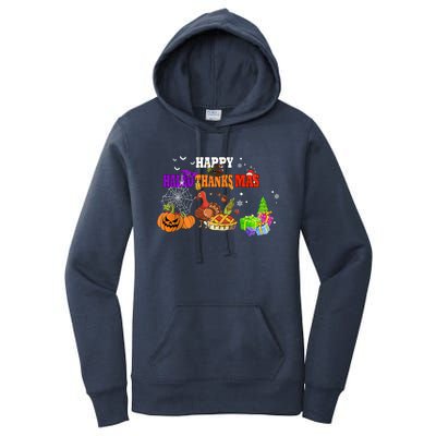 Funny Halloween Thanksgiving Christmas Happy Hallothanksmas Cute Gift Women's Pullover Hoodie