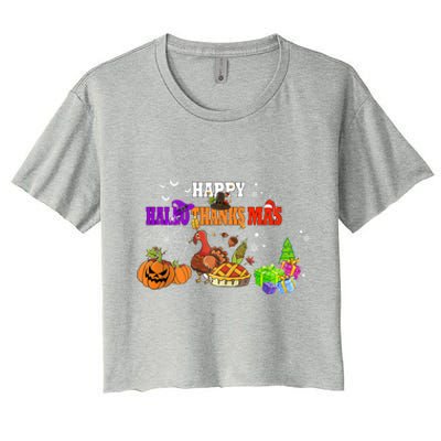 Funny Halloween Thanksgiving Christmas Happy Hallothanksmas Cute Gift Women's Crop Top Tee