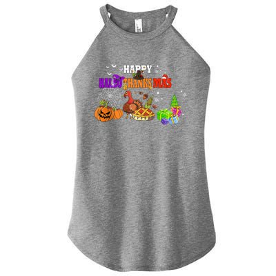 Funny Halloween Thanksgiving Christmas Happy Hallothanksmas Cute Gift Women's Perfect Tri Rocker Tank