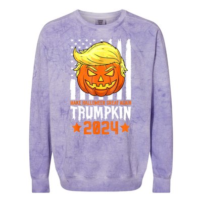 Funny Halloween Trumpkin Make Great Again Flag Pumpkin Trump 2024 Gift Colorblast Crewneck Sweatshirt