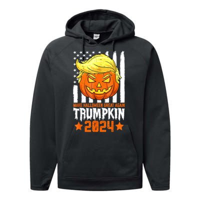 Funny Halloween Trumpkin Make Great Again Flag Pumpkin Trump 2024 Gift Performance Fleece Hoodie