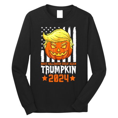 Funny Halloween Trumpkin Make Great Again Flag Pumpkin Trump 2024 Gift Long Sleeve Shirt