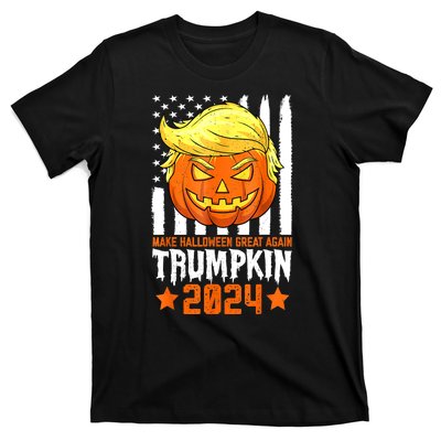 Funny Halloween Trumpkin Make Great Again Flag Pumpkin Trump 2024 Gift T-Shirt