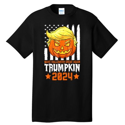 Funny Halloween Trumpkin Make Great Again Flag Pumpkin Trump 2024 Gift Tall T-Shirt