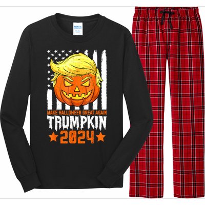 Funny Halloween Trumpkin Make Great Again Flag Pumpkin Trump 2024 Gift Long Sleeve Pajama Set