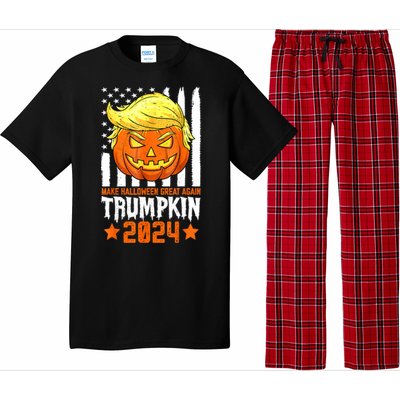 Funny Halloween Trumpkin Make Great Again Flag Pumpkin Trump 2024 Gift Pajama Set