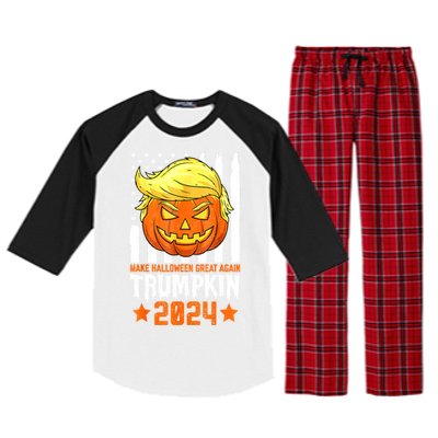 Funny Halloween Trumpkin Make Great Again Flag Pumpkin Trump 2024 Gift Raglan Sleeve Pajama Set