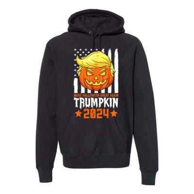 Funny Halloween Trumpkin Make Great Again Flag Pumpkin Trump 2024 Gift Premium Hoodie