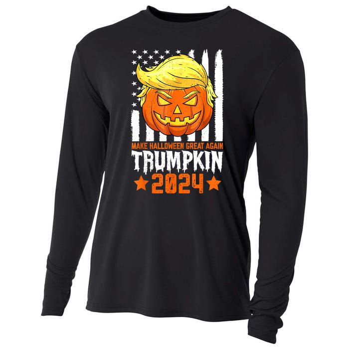 Funny Halloween Trumpkin Make Great Again Flag Pumpkin Trump 2024 Gift Cooling Performance Long Sleeve Crew