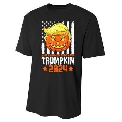 Funny Halloween Trumpkin Make Great Again Flag Pumpkin Trump 2024 Gift Performance Sprint T-Shirt