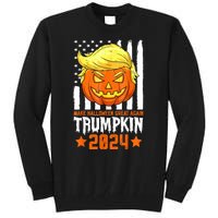 Funny Halloween Trumpkin Make Great Again Flag Pumpkin Trump 2024 Gift Tall Sweatshirt