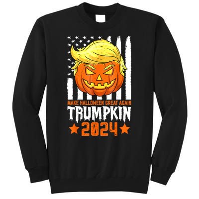 Funny Halloween Trumpkin Make Great Again Flag Pumpkin Trump 2024 Gift Tall Sweatshirt