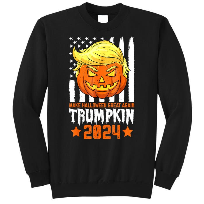 Funny Halloween Trumpkin Make Great Again Flag Pumpkin Trump 2024 Gift Tall Sweatshirt