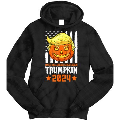 Funny Halloween Trumpkin Make Great Again Flag Pumpkin Trump 2024 Gift Tie Dye Hoodie