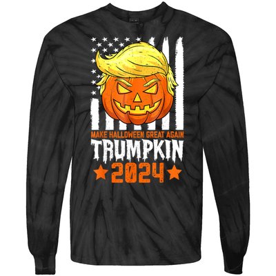 Funny Halloween Trumpkin Make Great Again Flag Pumpkin Trump 2024 Gift Tie-Dye Long Sleeve Shirt