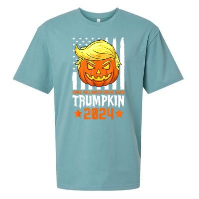 Funny Halloween Trumpkin Make Great Again Flag Pumpkin Trump 2024 Gift Sueded Cloud Jersey T-Shirt