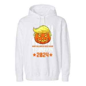 Funny Halloween Trumpkin Make Great Again Flag Pumpkin Trump 2024 Gift Garment-Dyed Fleece Hoodie