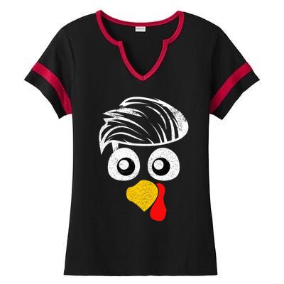 Funny Handsom Turkey Face, Hairstyle for Thanksgiving party Ladies Halftime Notch Neck Tee