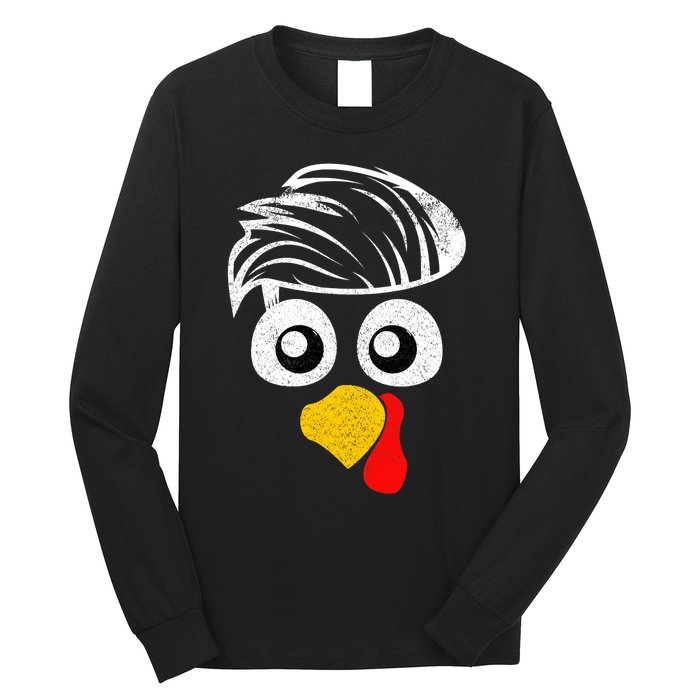 Funny Handsom Turkey Face, Hairstyle for Thanksgiving party Long Sleeve Shirt