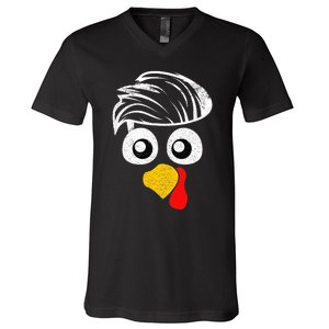 Funny Handsom Turkey Face, Hairstyle for Thanksgiving party V-Neck T-Shirt