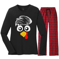 Funny Handsom Turkey Face, Hairstyle for Thanksgiving party Women's Long Sleeve Flannel Pajama Set 