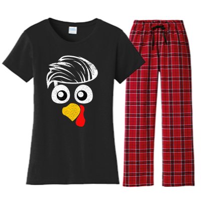 Funny Handsom Turkey Face, Hairstyle for Thanksgiving party Women's Flannel Pajama Set