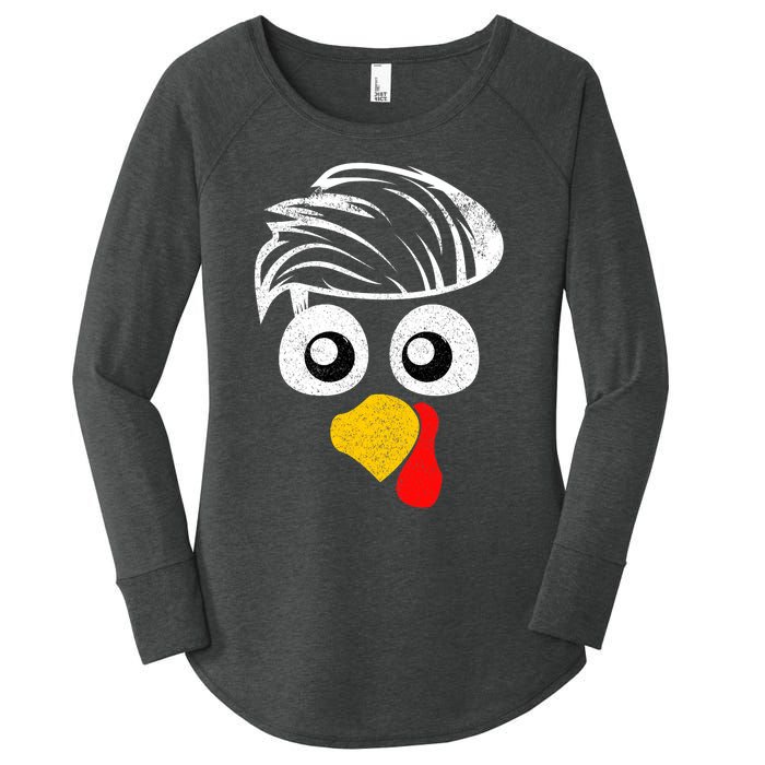 Funny Handsom Turkey Face, Hairstyle for Thanksgiving party Women's Perfect Tri Tunic Long Sleeve Shirt