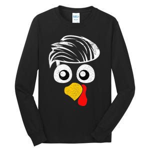 Funny Handsom Turkey Face, Hairstyle for Thanksgiving party Tall Long Sleeve T-Shirt